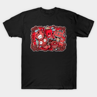 Red and Blue graffiti cartoon characters T-Shirt